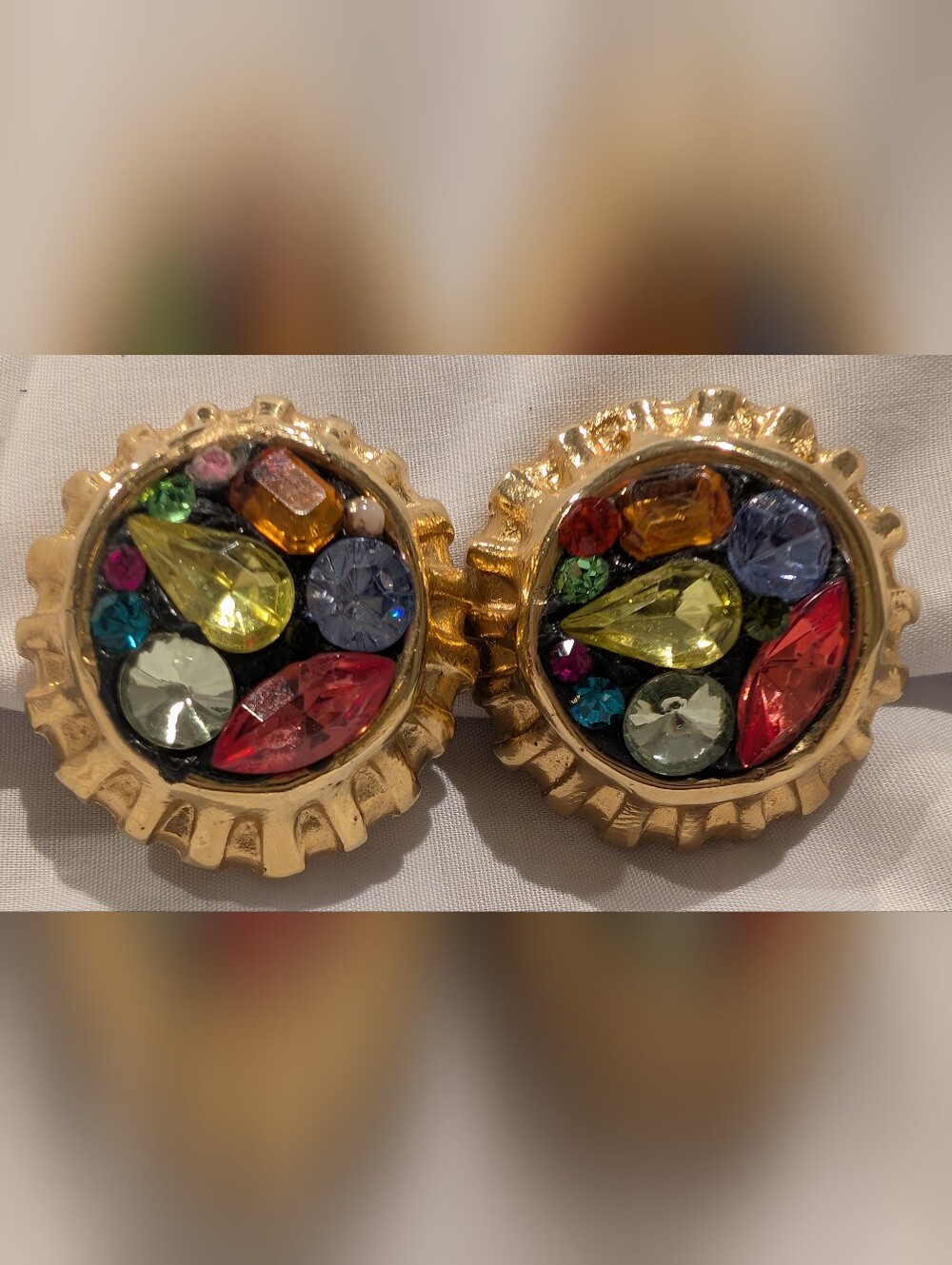 Jacky DeG Gold-Tone Multistone Cluster Clip-On Earrings  Colorful Crystal Accent